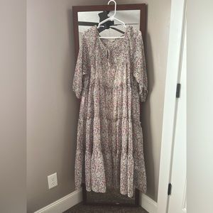 Boutique floral print smocked tiered dress